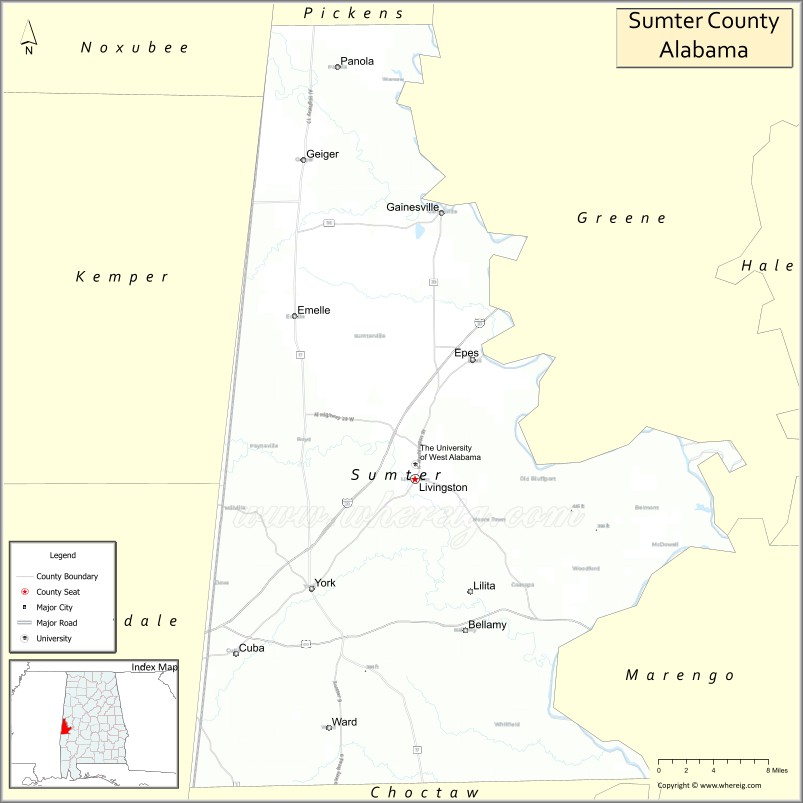 Map of Sumter County, Alabama