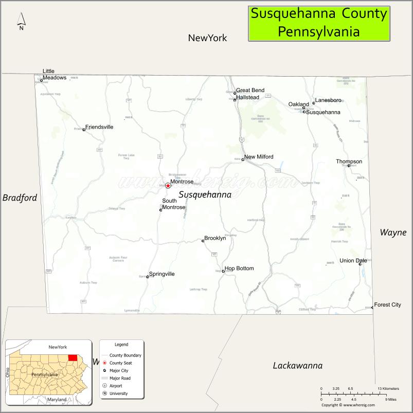 Map of Susquehanna County, Pennsylvania