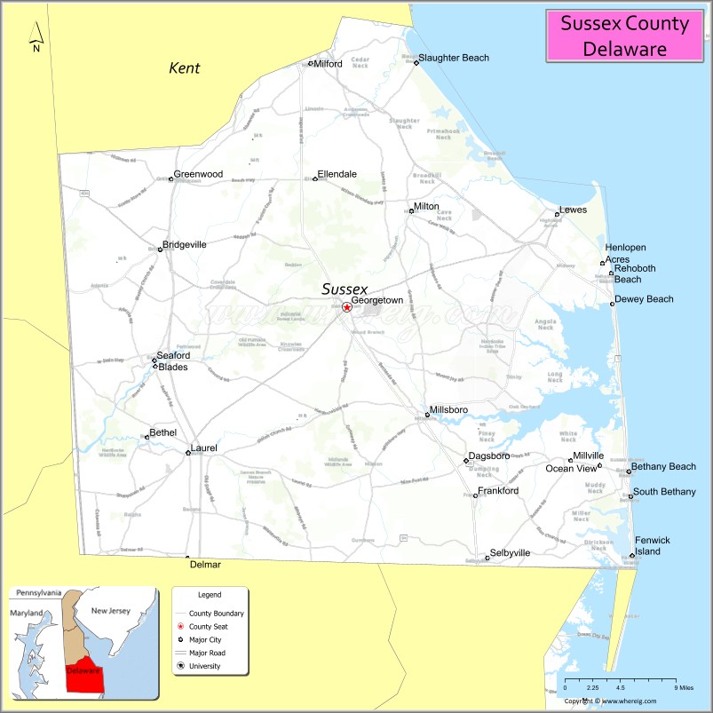 Map of Sussex County, Delaware