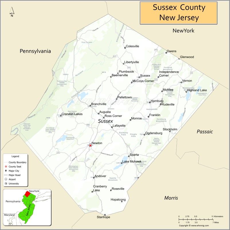 Map of Sussex County, New Jersey