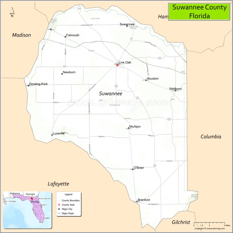 Map of Suwannee County, Florida