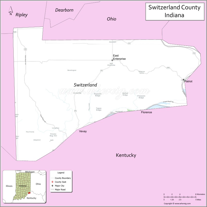 Map of Switzerland County, Indiana