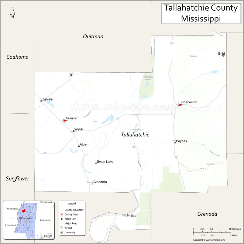 Map of Tallahatchie County, Mississippi