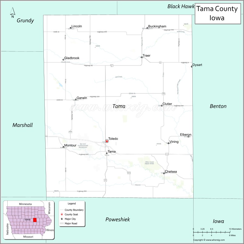 Map of Tama County, Iowa