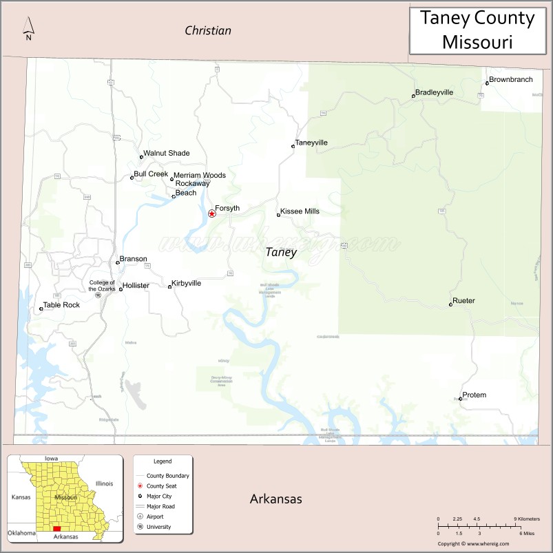 Map of Taney County, Missouri