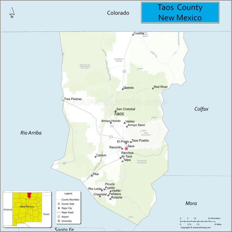Map of Taos County, New Mexico