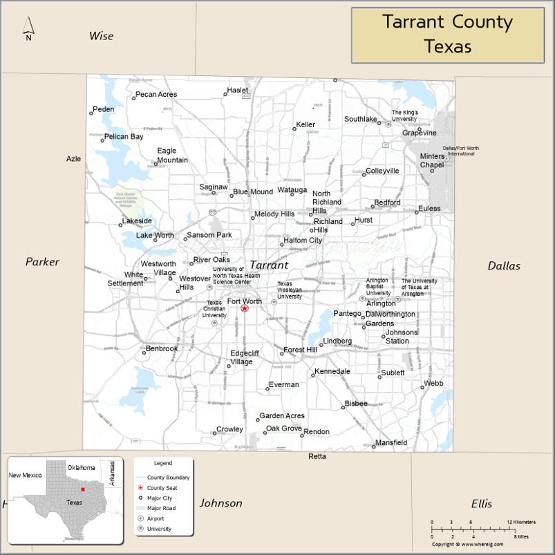 Map of Tarrant County, Texas
