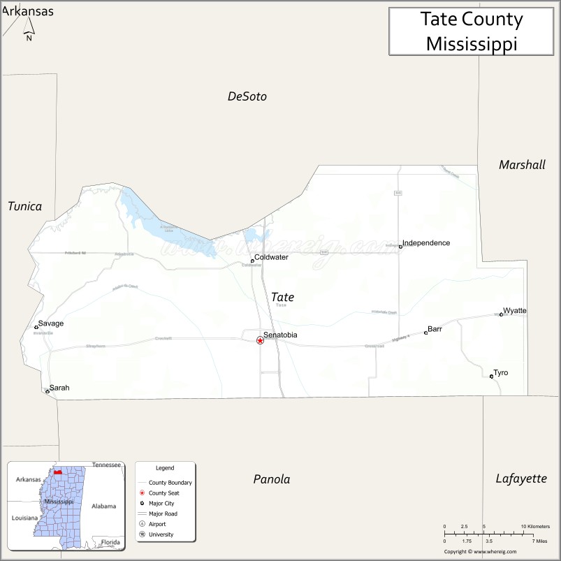 Map of Tate County, Mississippi