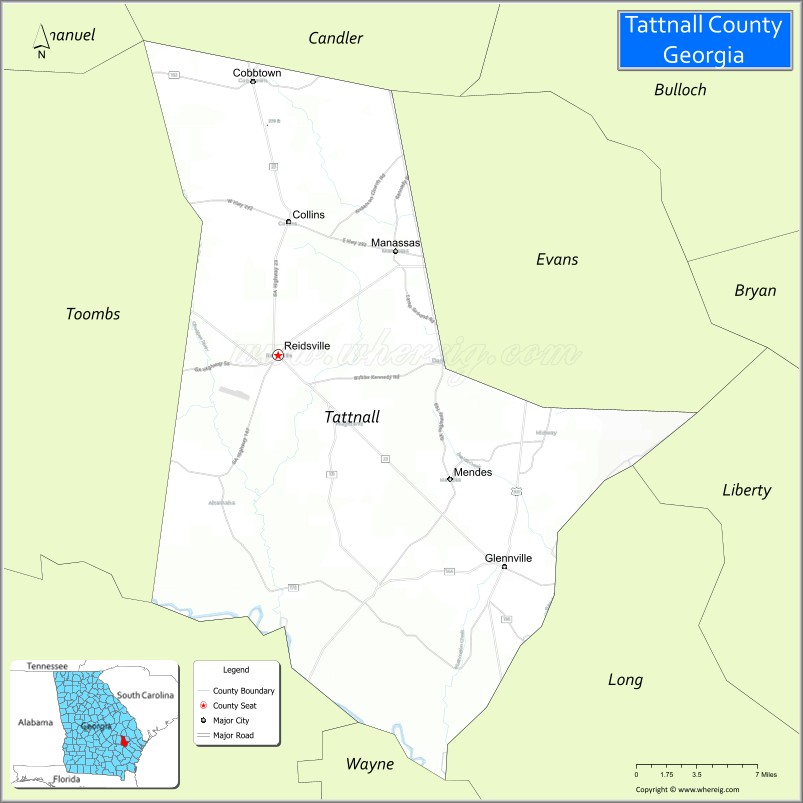 Map of Tattnall County, Georgia