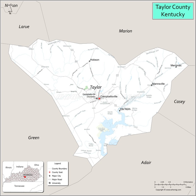 Map of Taylor County, Kentucky