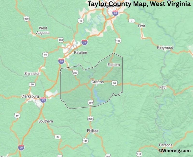 Map of Taylor County, West Virginia