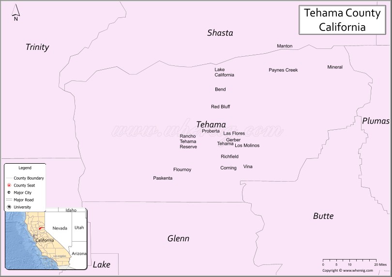 Map of Tehama County, California