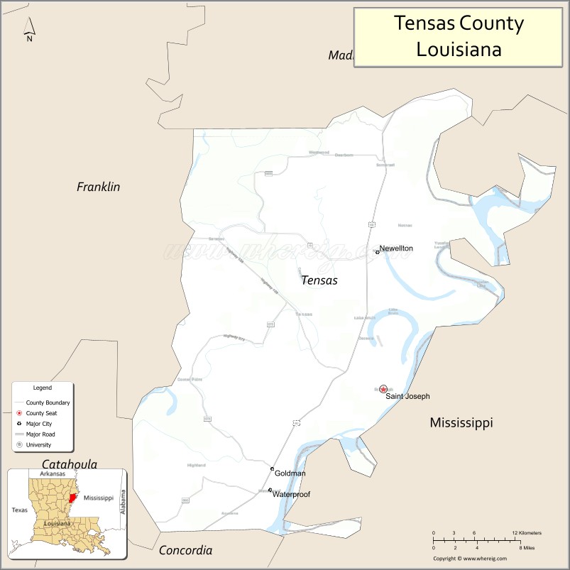 Map of Tensas Parish, Louisiana