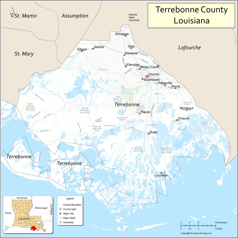 Map of Terrebonne Parish, Louisiana
