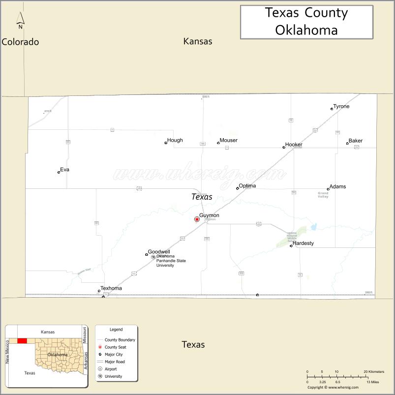 Map of Texas County, Oklahoma