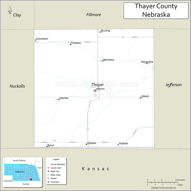 Map of Thayer County, Nebraska