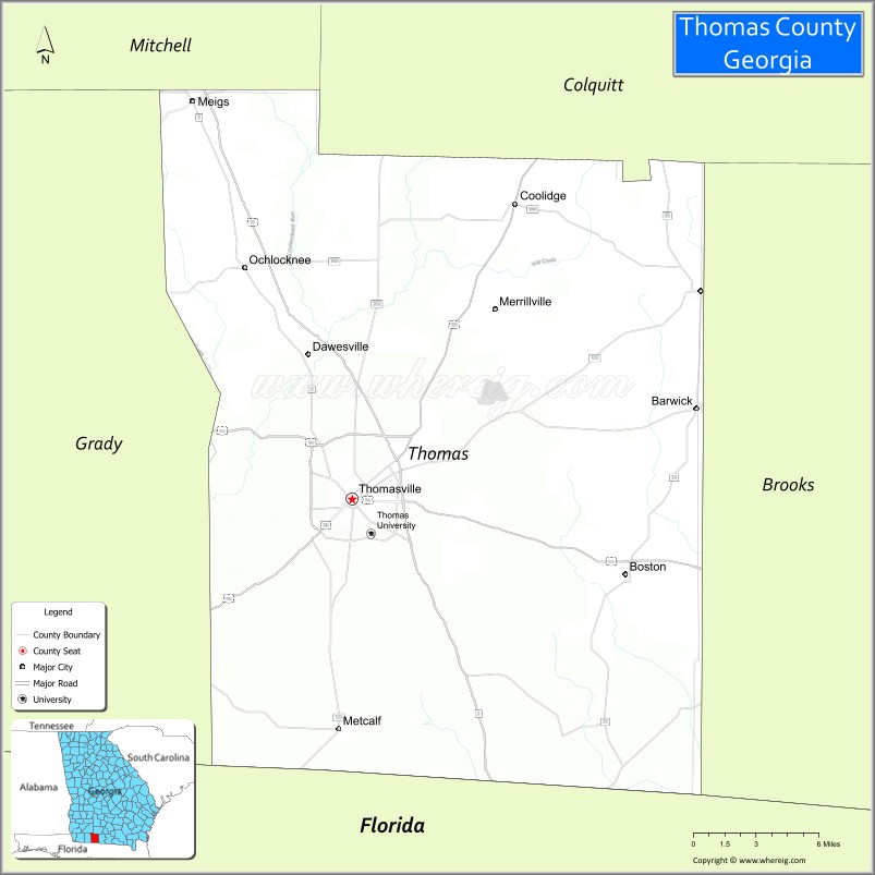 Map of Thomas County, Georgia