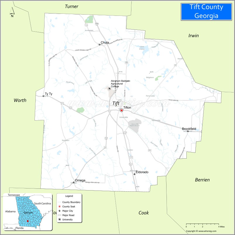 Map of Tift County, Georgia