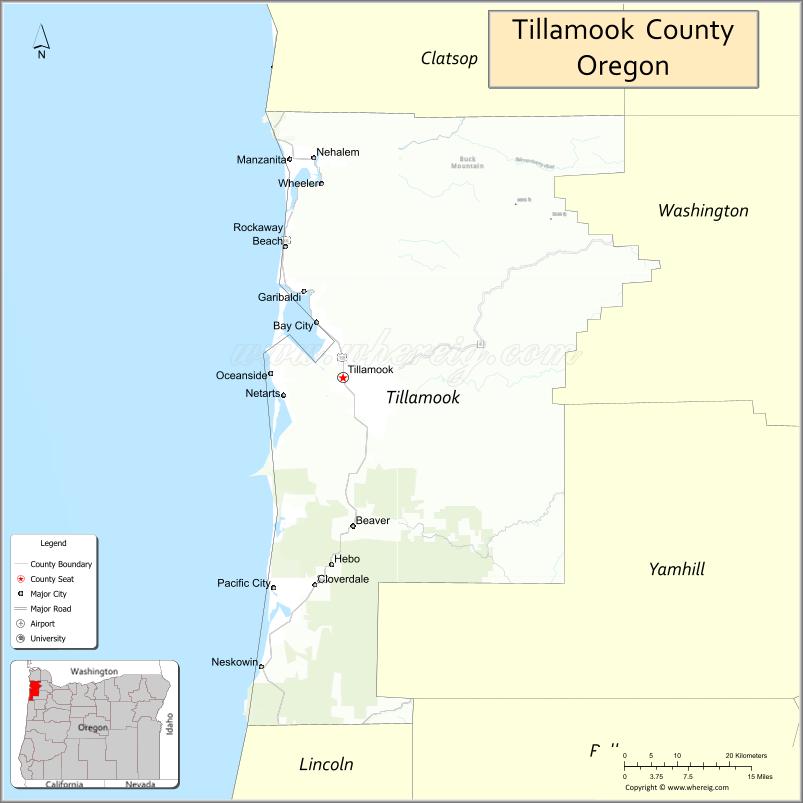 Map of Tillamook County, Oregon