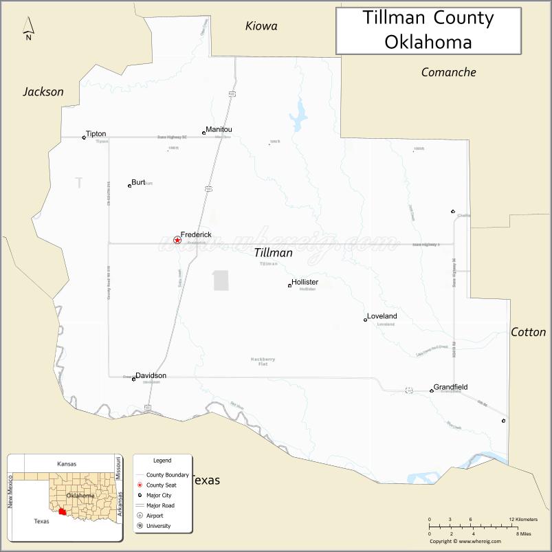 Map of Tillman County, Oklahoma