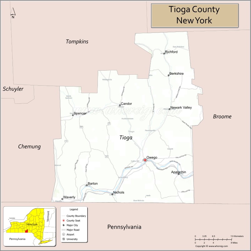 Map of Tioga County, New York