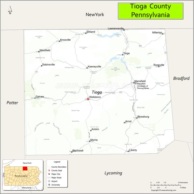 Map of Tioga County, Pennsylvania
