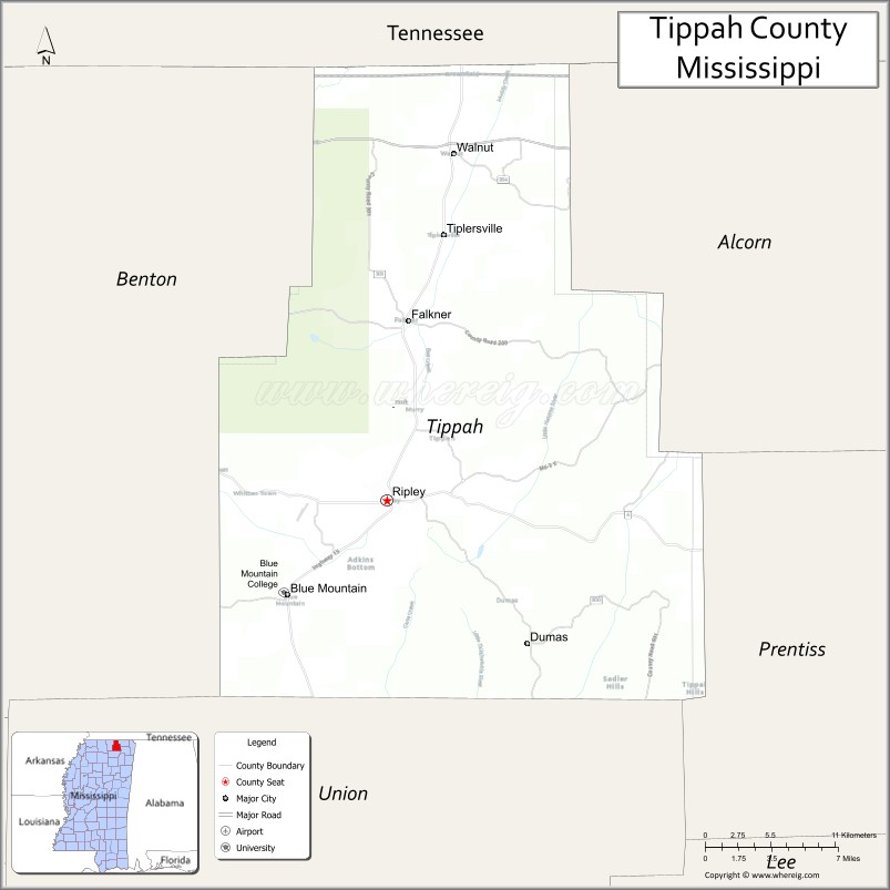 Map of Tippah County, Mississippi