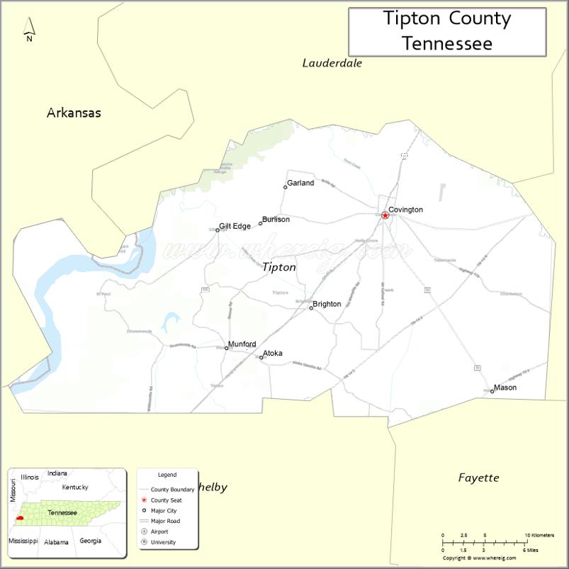 Map of Tipton County, Tennessee