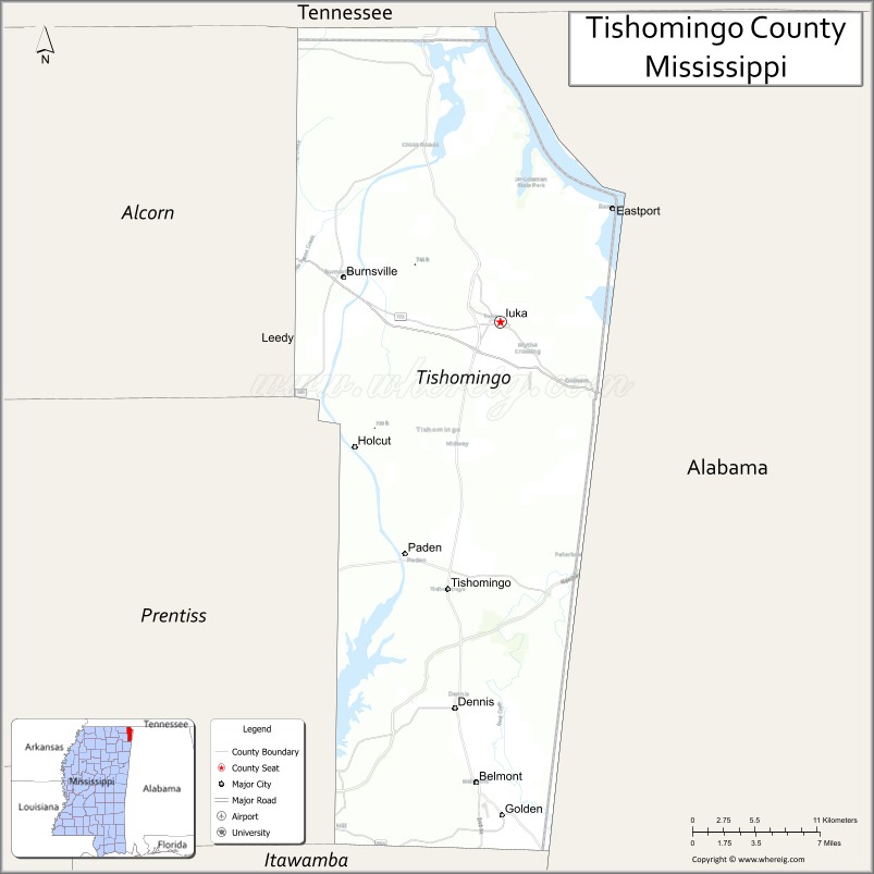 Map of Tishomingo County, Mississippi