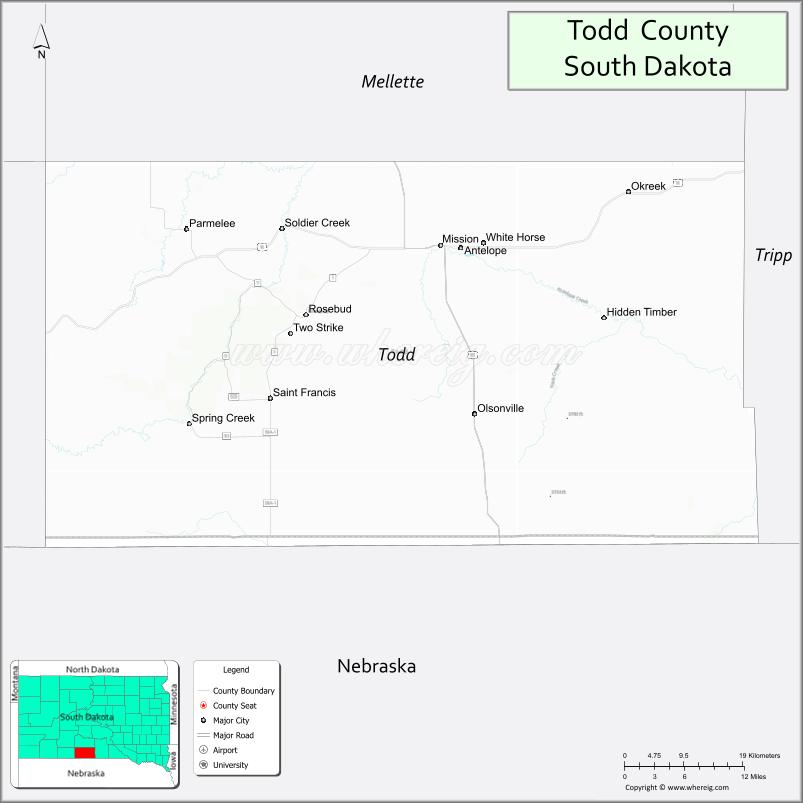 Map of Todd County, South Dakota