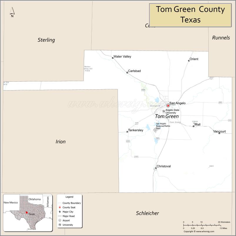 Map of Tom Green County, Texas