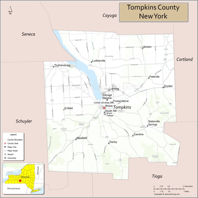 Map of Tompkins County, New York