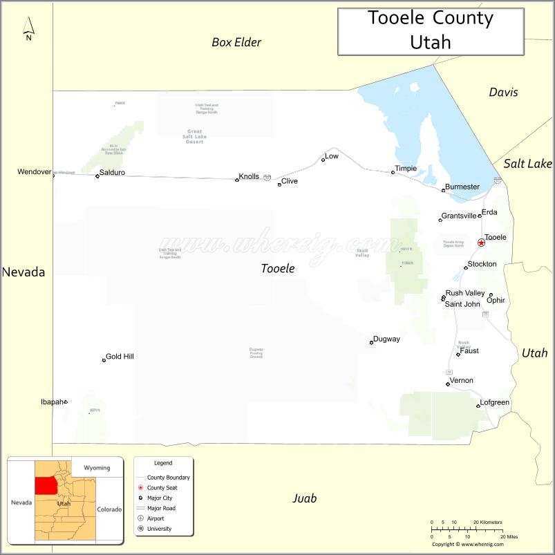 Map of Tooele County, Utah