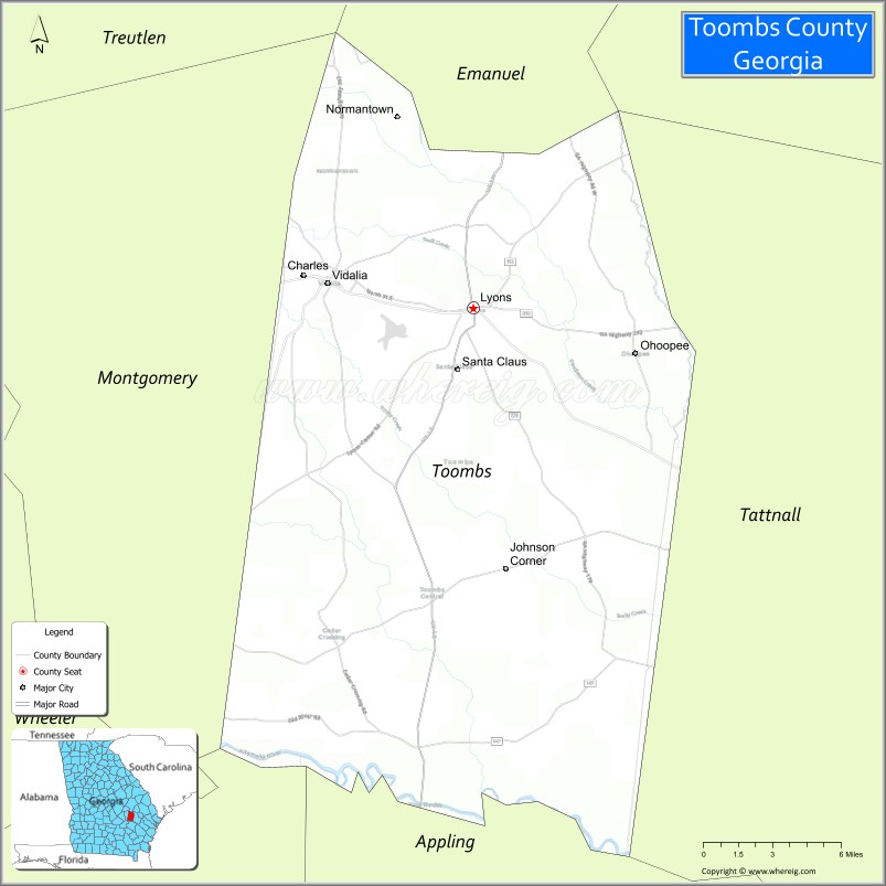 Map of Toombs County, Georgia