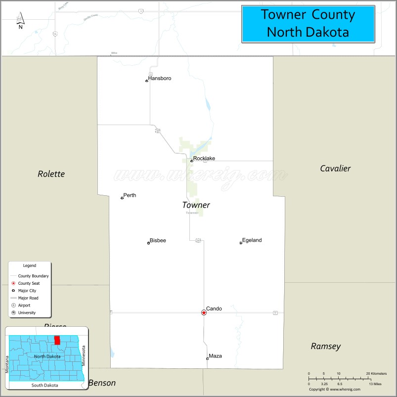 Map of Towner County, North Dakota