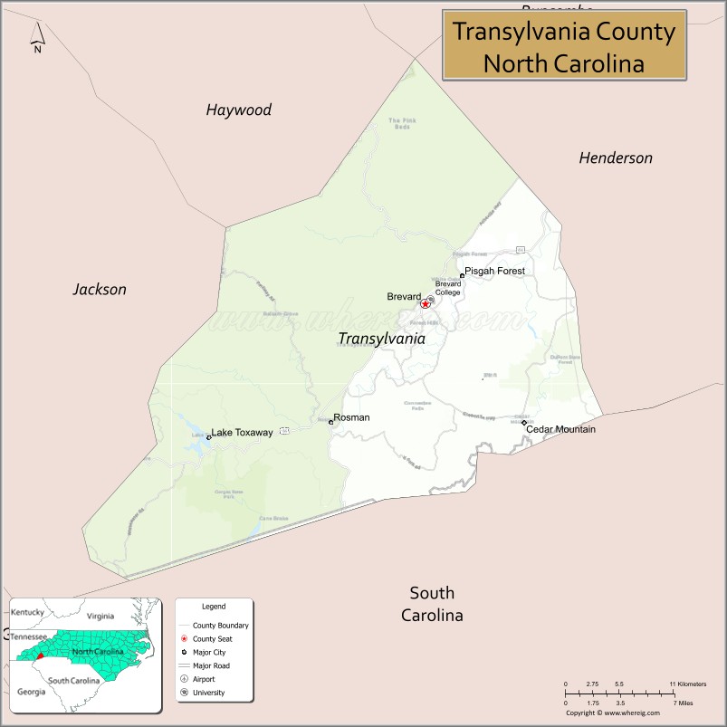 Map of Transylvania County, North Carolina