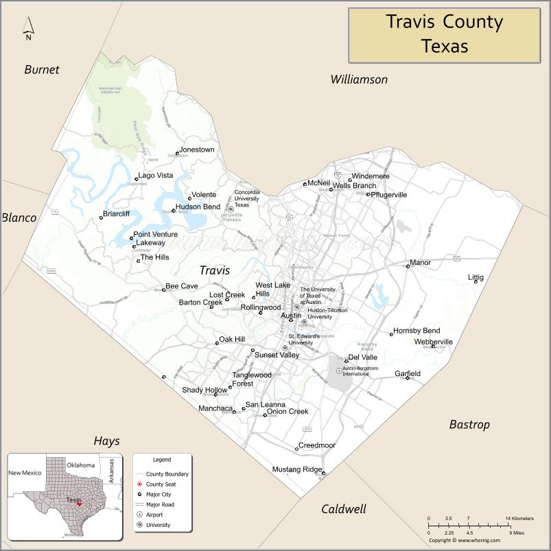 Map of Travis County, Texas