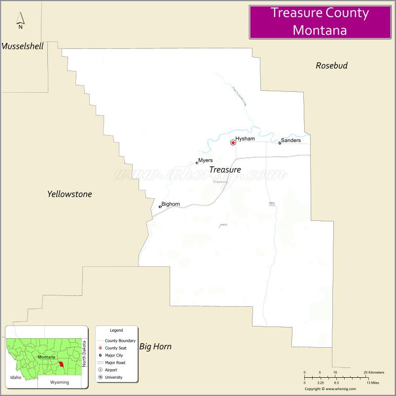 Map of Treasure County, Montana
