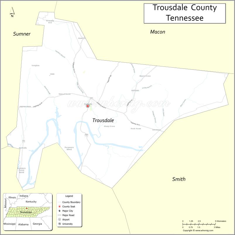 Map of Trousdale County, Tennessee