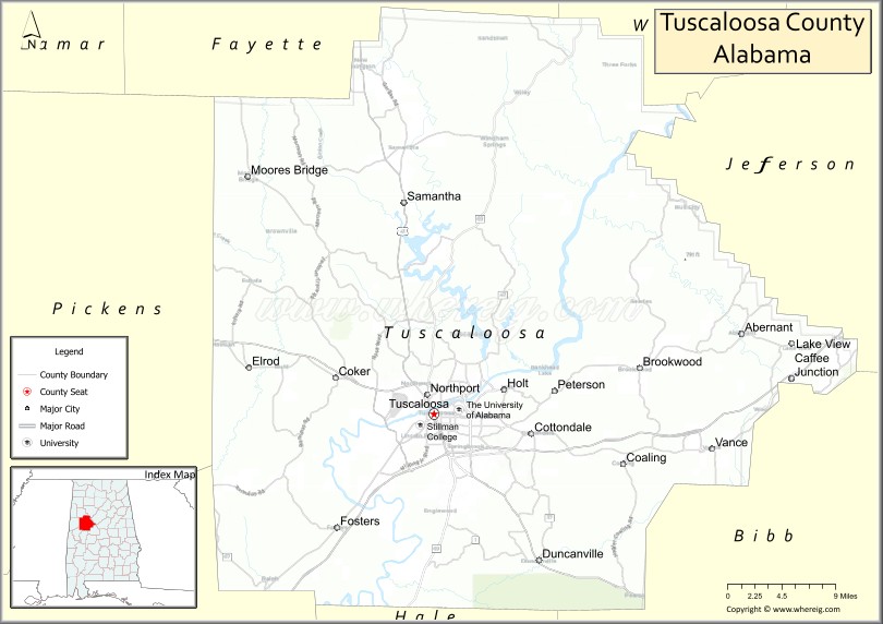 Map of Tuscaloosa County, Alabama