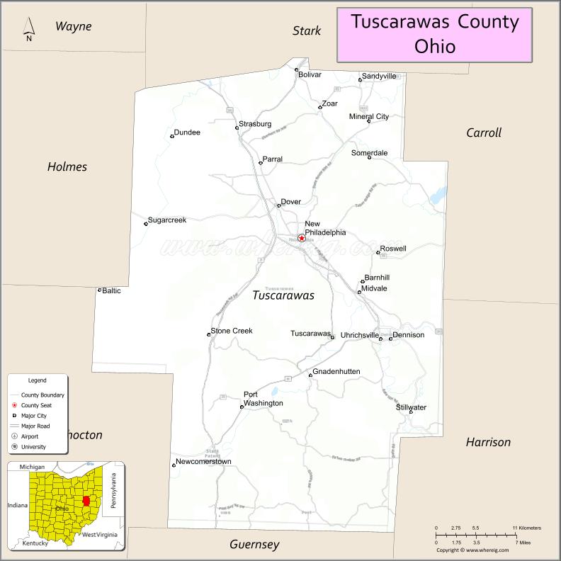 Map of Tuscarawas County, Ohio