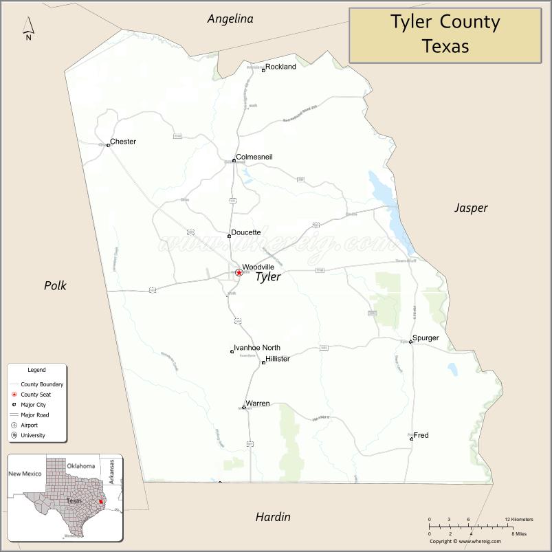 Map of Tyler County, Texas