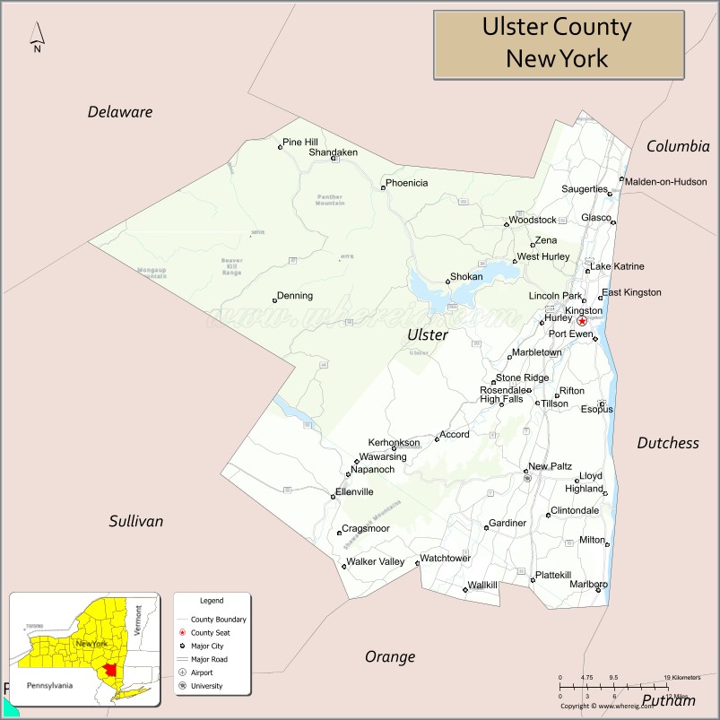 Map of Ulster County, New York