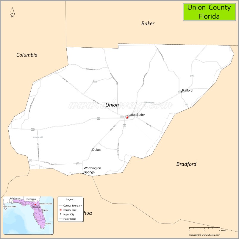 Map of Union County, Florida