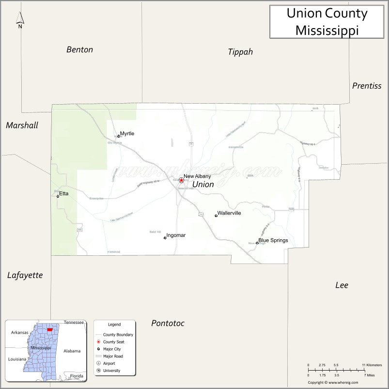 Map of Union County, Mississippi