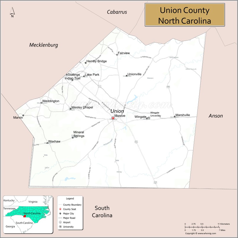 Map of Union County, North Carolina