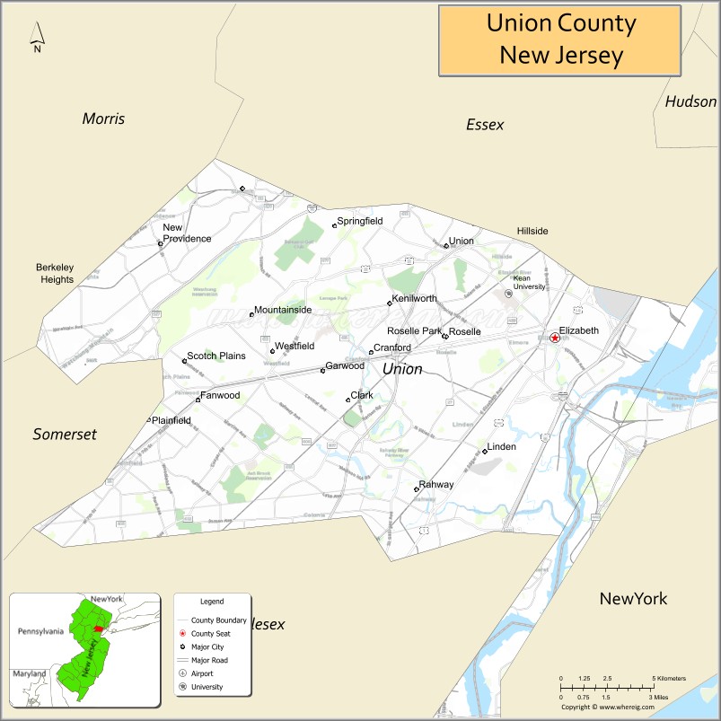 Map of Union County, New Jersey