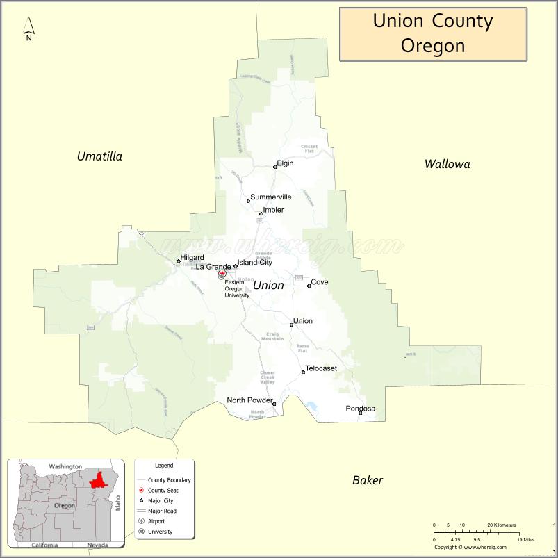 Map of Union County, Oregon
