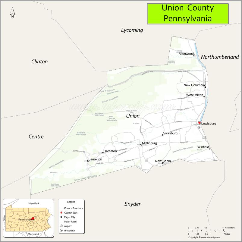 Map of Union County, Pennsylvania