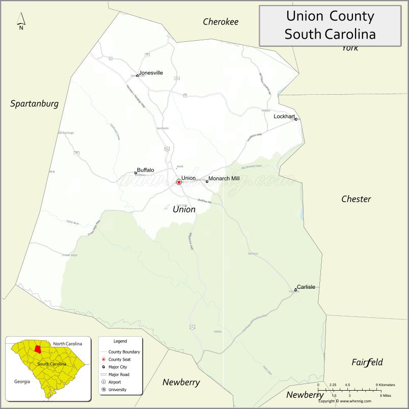 Map of Union County, South Carolina